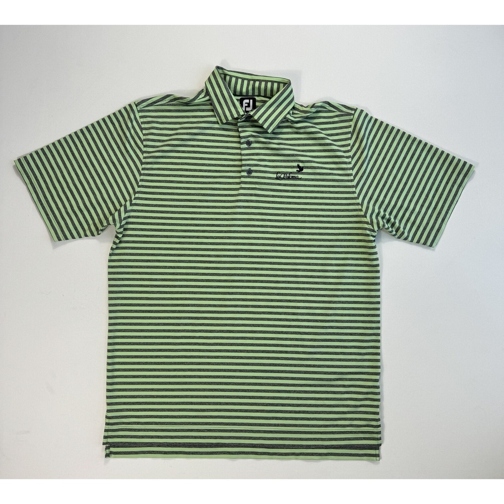 FootJoy Men Large Green Grey Striped Golf Polo Shirt La Paloma Performance Logo